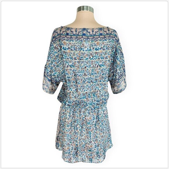 JOIE Sofinne Dusty Mink Boho Silk Floral Blouson Metallic Mini Dress NEW NWT XS - Picture 5 of 7